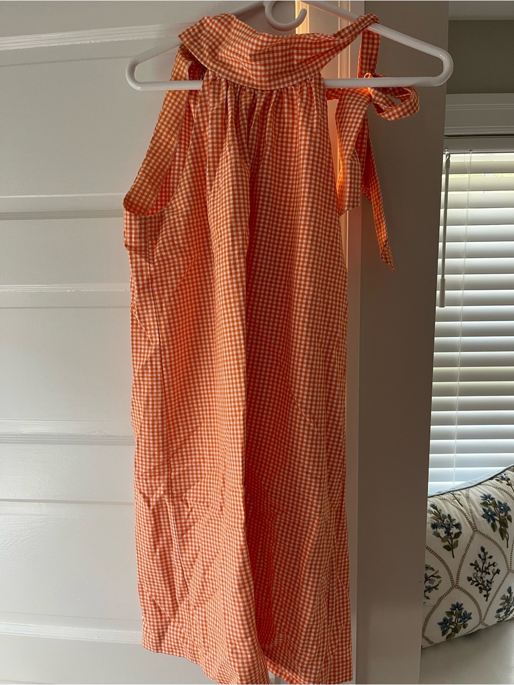 Orange Gingham Tie-Shoulder Sundress